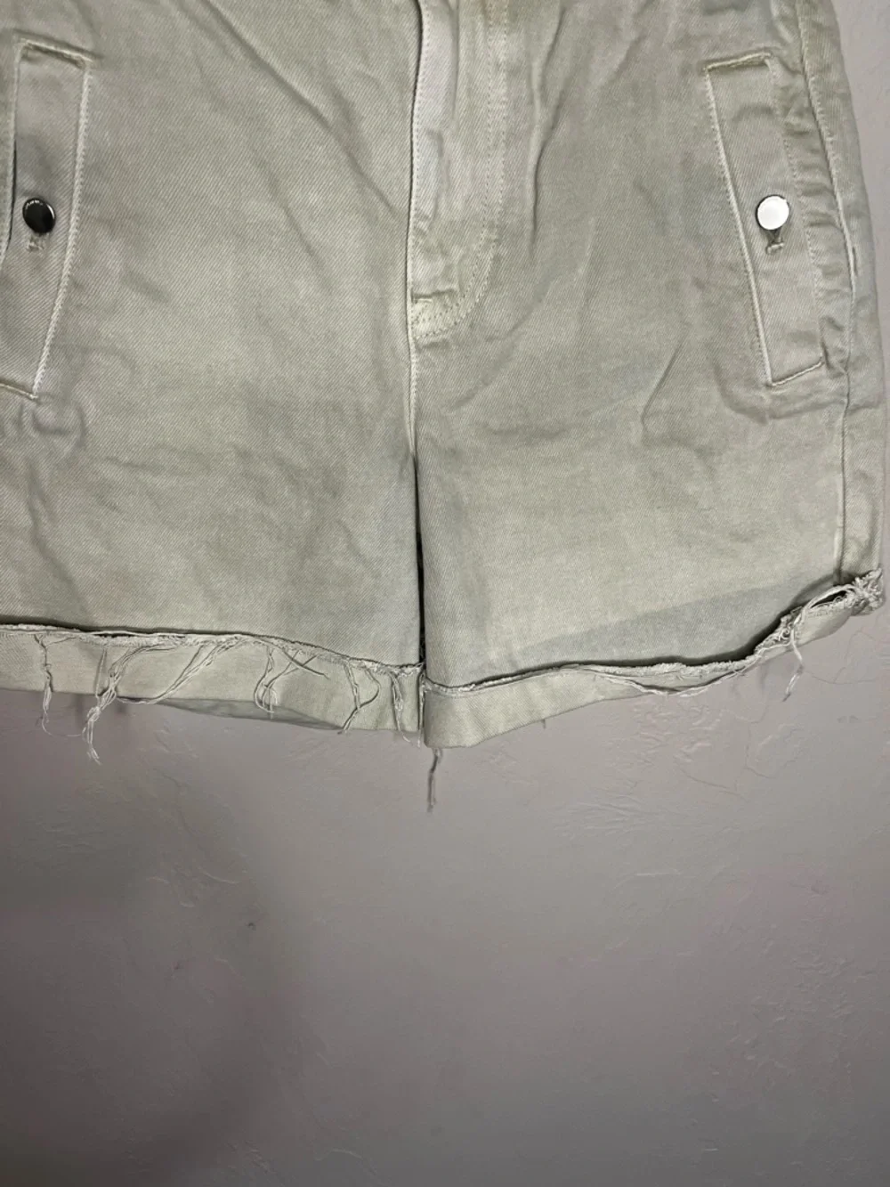 Zara‎ Ultra High-Rise Light Green Utility Denim Shorts